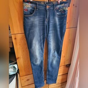 Desigual Women's Embroidered Straight Leg Jeans Size 33